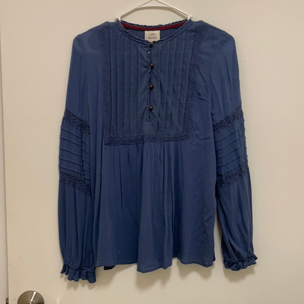 Blue, 1/3 button blouse.